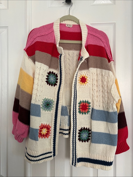 POL Sweaters - POL Colorblock patchwork Crochet Knit Open Cardigan Oversized Chunky Sweater